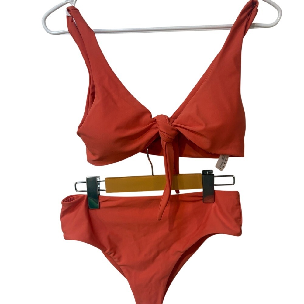 Zaful Rust Coral Tie-Front Bikini Set | Boho Resort Swim /Small / vacation/‎